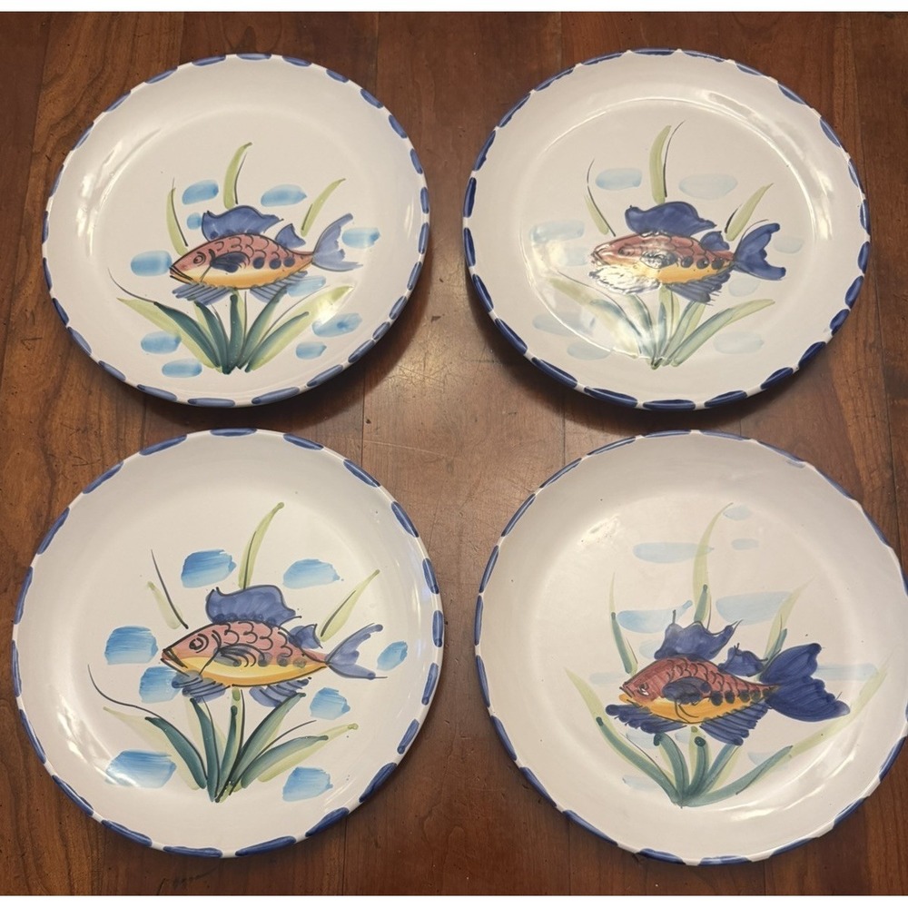 VTG Vietri Al Mare Fish Dinner Plates Set of 4 Wall Hanging Italian Pottery